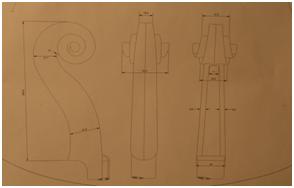 Sketch of a cello‘s peg box. The top part is called the scroll